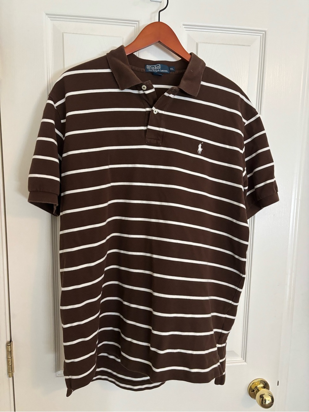 Ralph Lauren Brown and White Striped Polo Shirt